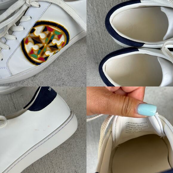 Tory Burch Women’s 9.5M Leather T Logo Platform Sneakers in White/Navy Multi - Picture 9 of 9